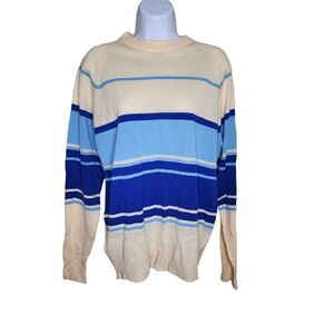 Vintage 80s Mario Ricci Preppy Striped Sweater Mens Size M Blue Ivory